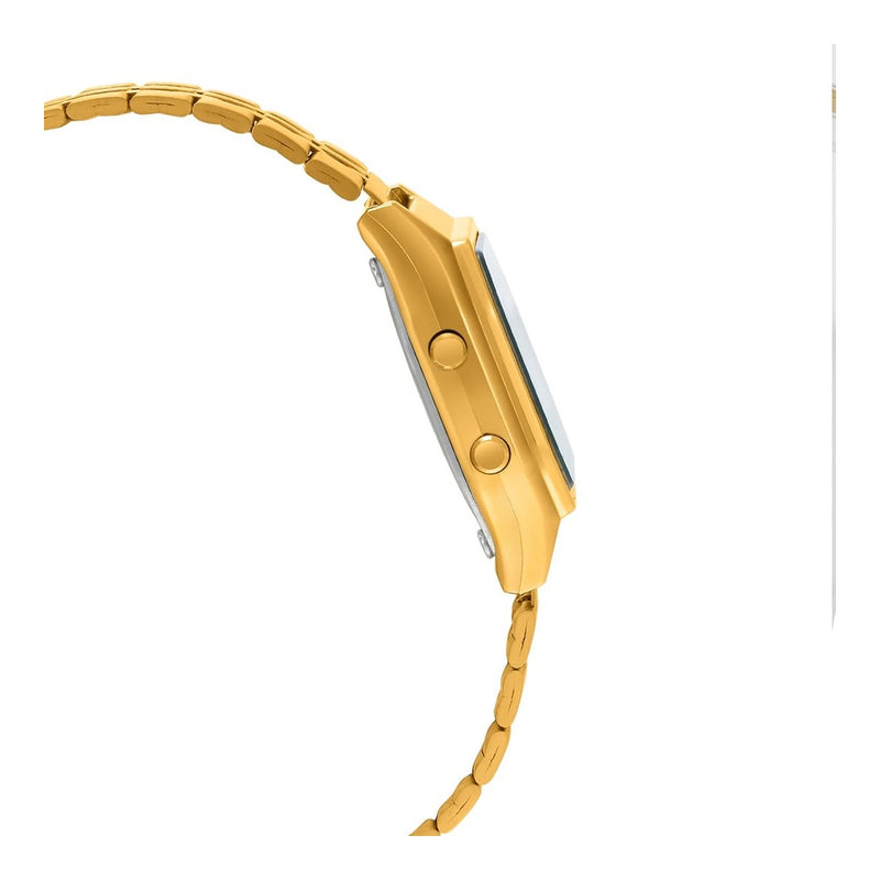 Reloj Casio para mujer modelo LA680WGA-1B, diseño dorado en metal con mecanismo de cuarzo, funciones de alarma y calendario