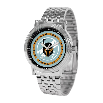 Reloj STAR WARS para adultos, vintage con movimiento de cuarzo analógico, diseño clásico y correa de acero inoxidable plateada