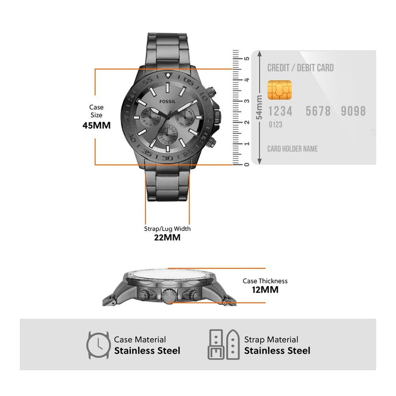 Bannon reloj multifunción moderno de acero inoxidable ahumado, diseño sofisticado para el hombre actual