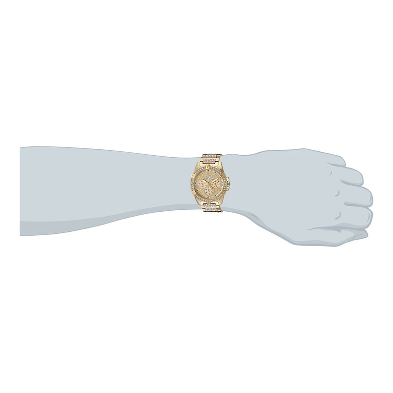 GUESS Reloj de pulsera dorado con adornos de cristal, acero inoxidable resistente, multifuncional, resistente a arañazos