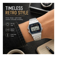 Casio Serie A158WA Reloj digital unisex Vintage con cronómetro alarma diaria WR y luz LED batería de 7 años