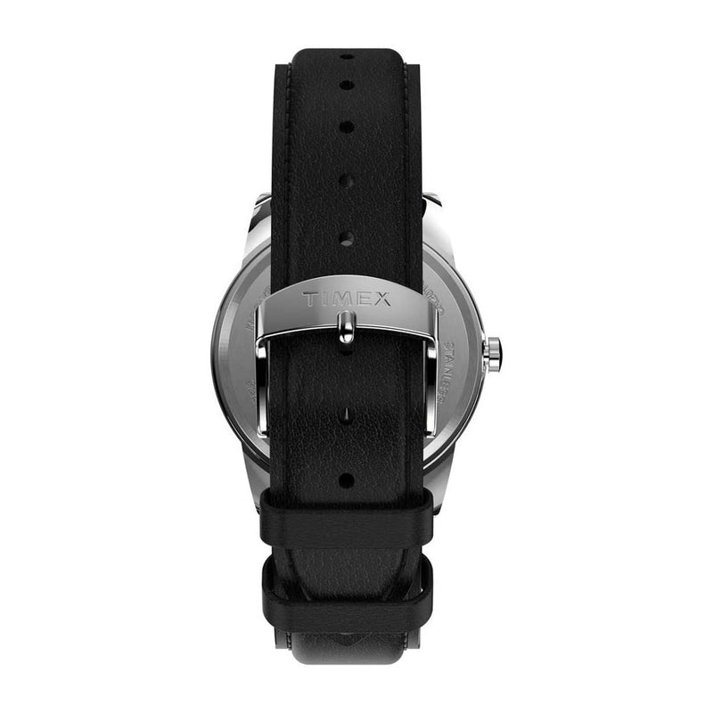 Reloj Timex Easy Reader para hombre con correa de cuero negro, esfera azul y luz Indiglo resistente al agua