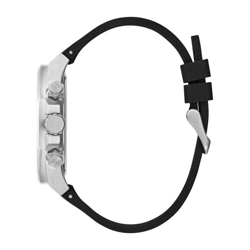 GUESS Reloj de pulsera para hombre, caja de acero inoxidable resistente al agua, banda de silicona, movimiento de cuarzo exacto