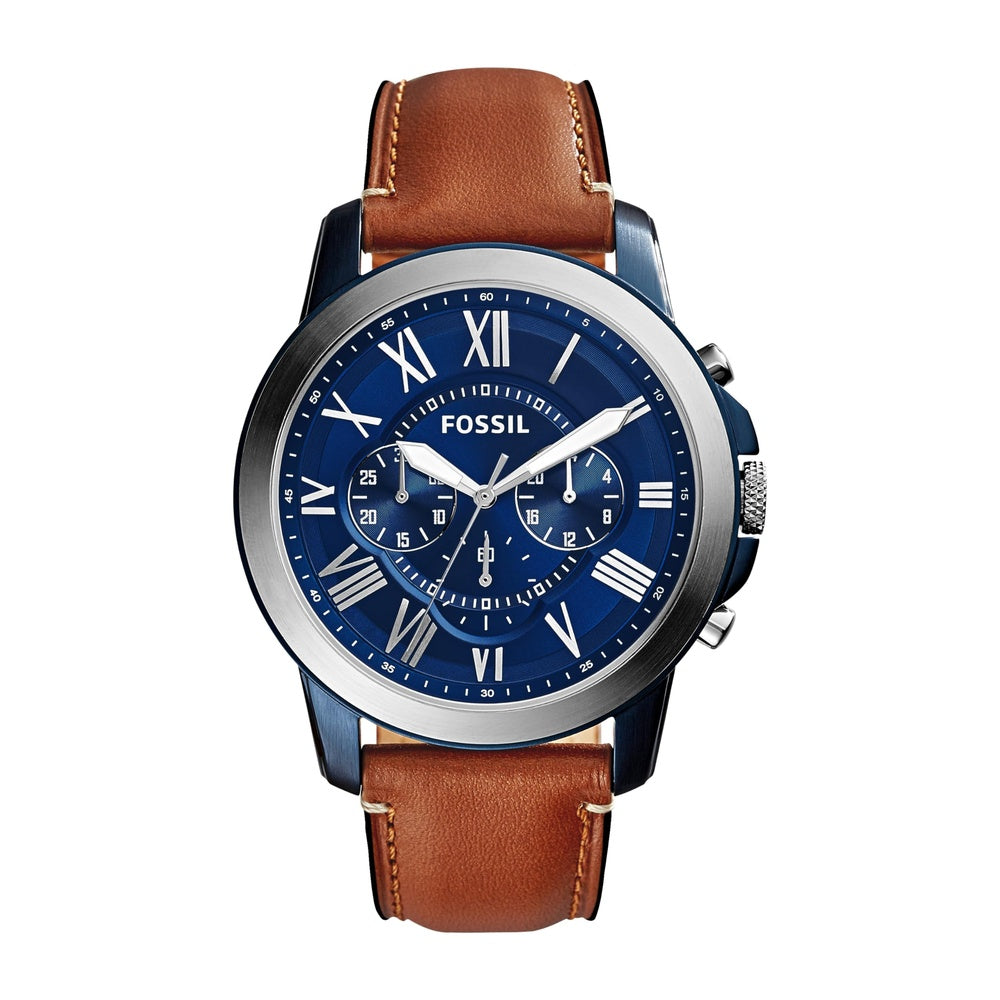 Fossil reloj de hombre estilo clásico con cronógrafo, acero inoxidable y correa de cuero marrón, resistente al agua hasta 50 metros