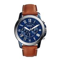 Fossil reloj de hombre estilo clásico con cronógrafo, acero inoxidable y correa de cuero marrón, resistente al agua hasta 50 metros