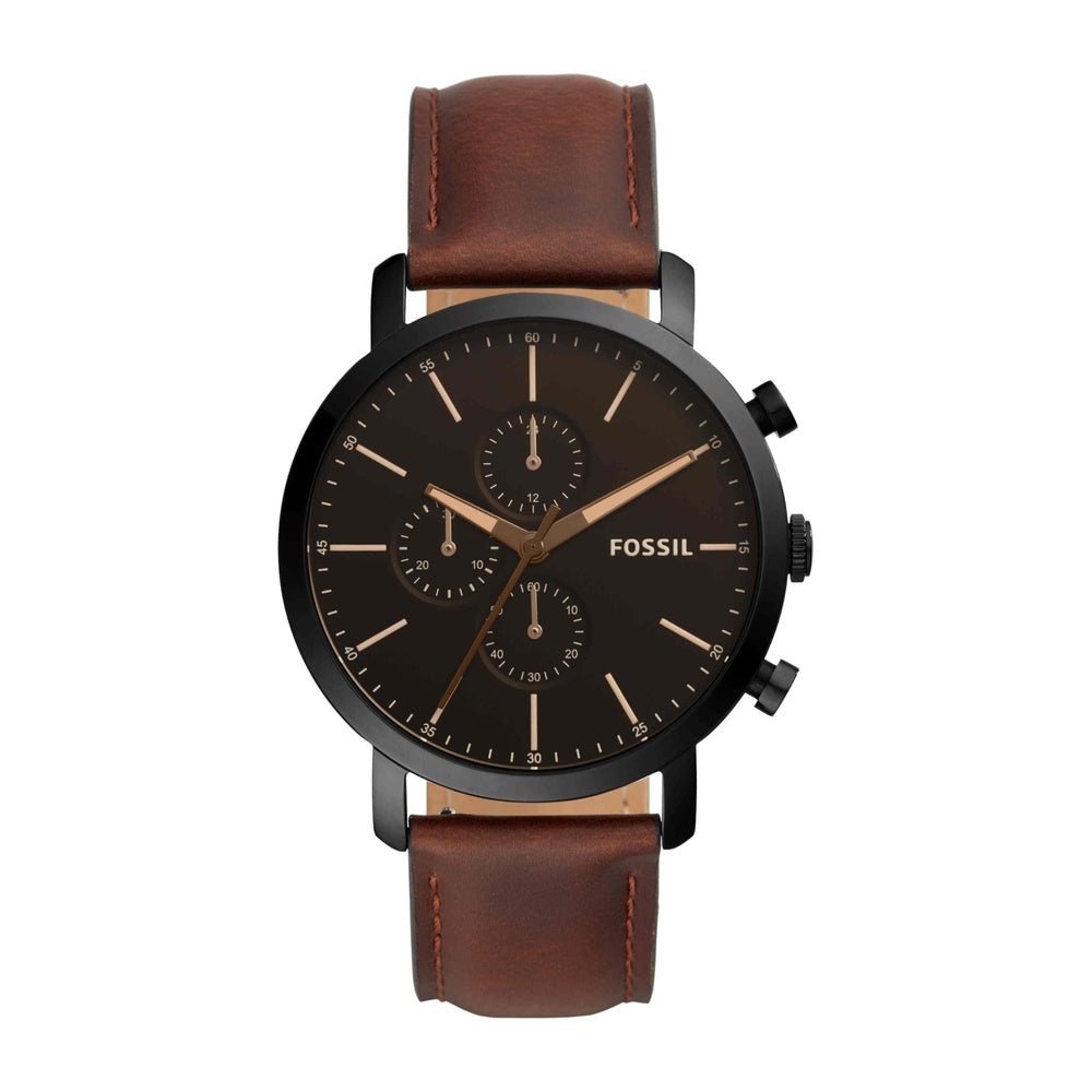 Reloj cronógrafo Luther de Fossil, cuero marrón, resistente al agua 5 ATM, cierre de hebilla, modelo BQ2461