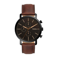 Reloj cronógrafo Luther de Fossil, cuero marrón, resistente al agua 5 ATM, cierre de hebilla, modelo BQ2461