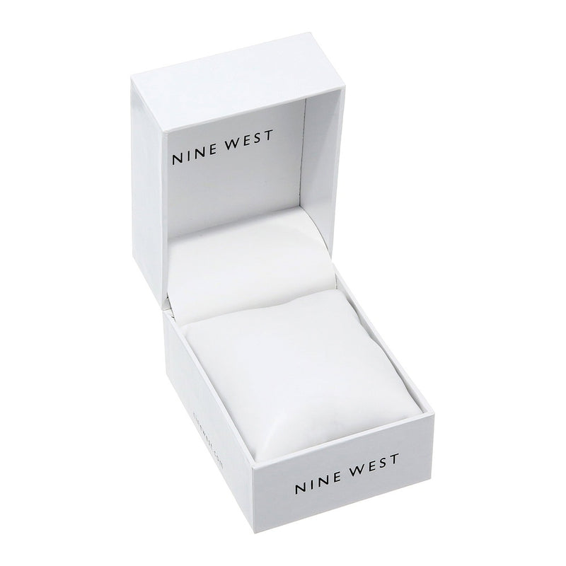 Reloj de pulsera para mujer Nine West con diseño floral, manecillas doradas, pulsera plateada, cristal resistente