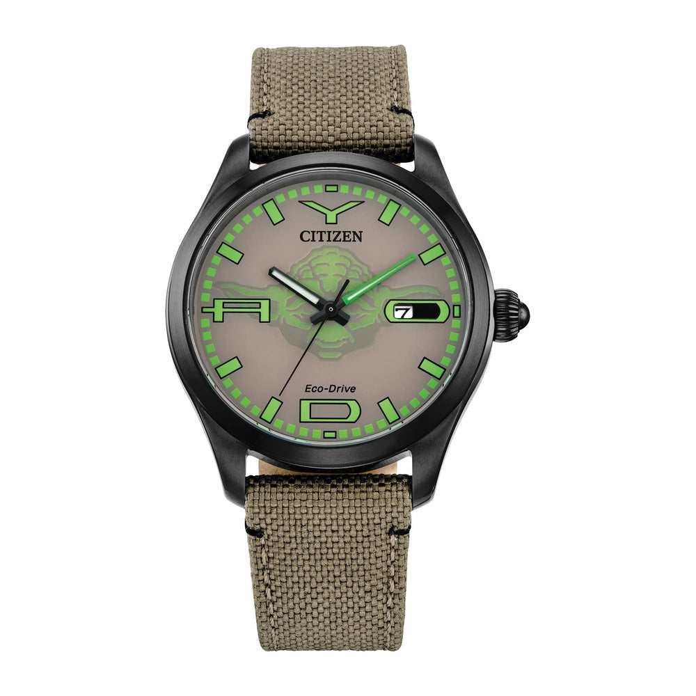 Citizen Eco-Drive Star Wars Yoda Judge me by my size do you Reloj IP Negro Cordura Luminoso Modelo BM6839-06W Negro Marrón Classic