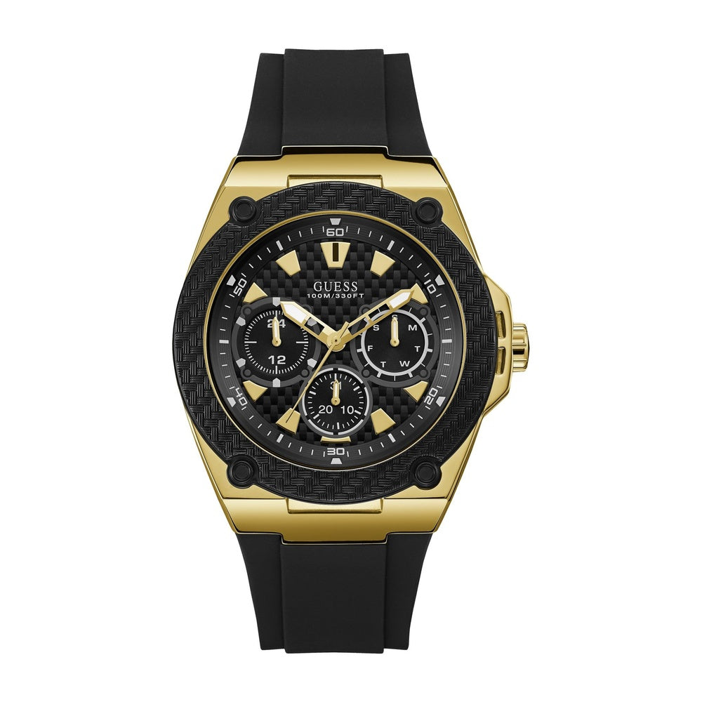 Reloj Guess para hombre de acero inoxidable con movimiento cuarzo japonés y correa de silicona negra resistente