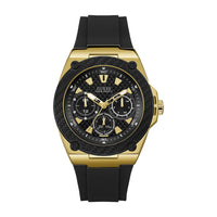 Reloj Guess para hombre de acero inoxidable con movimiento cuarzo japonés y correa de silicona negra resistente