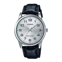 Reloj analógico Casio MTP-V001L-7BUDF para hombre con correa de cuero negro y esfera blanca