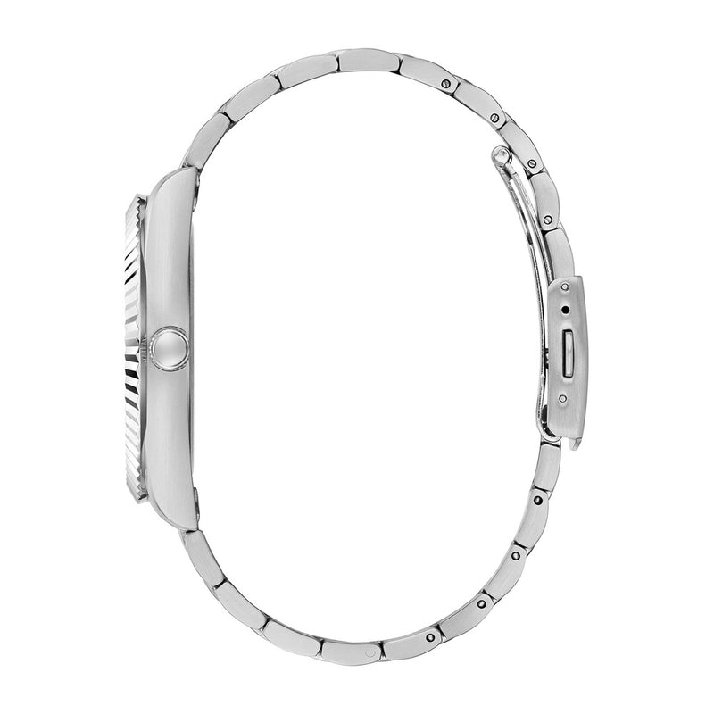 Reloj analógico GUESS plateado con pulsera de eslabones, caja de acero inoxidable y resistencia al agua