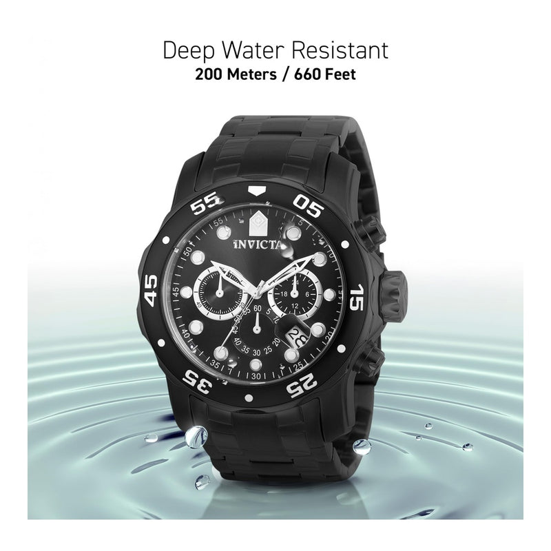 Reloj cronógrafo de cuarzo Invicta Pro Diver con correa de acero inoxidable plateado y esfera negra para hombre, modelo 0073