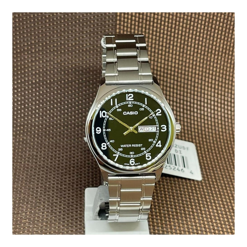 Reloj Casio para hombre de acero inoxidable, esfera negra y función de fecha, modelo MTP-V006D-1B2, diseño casual