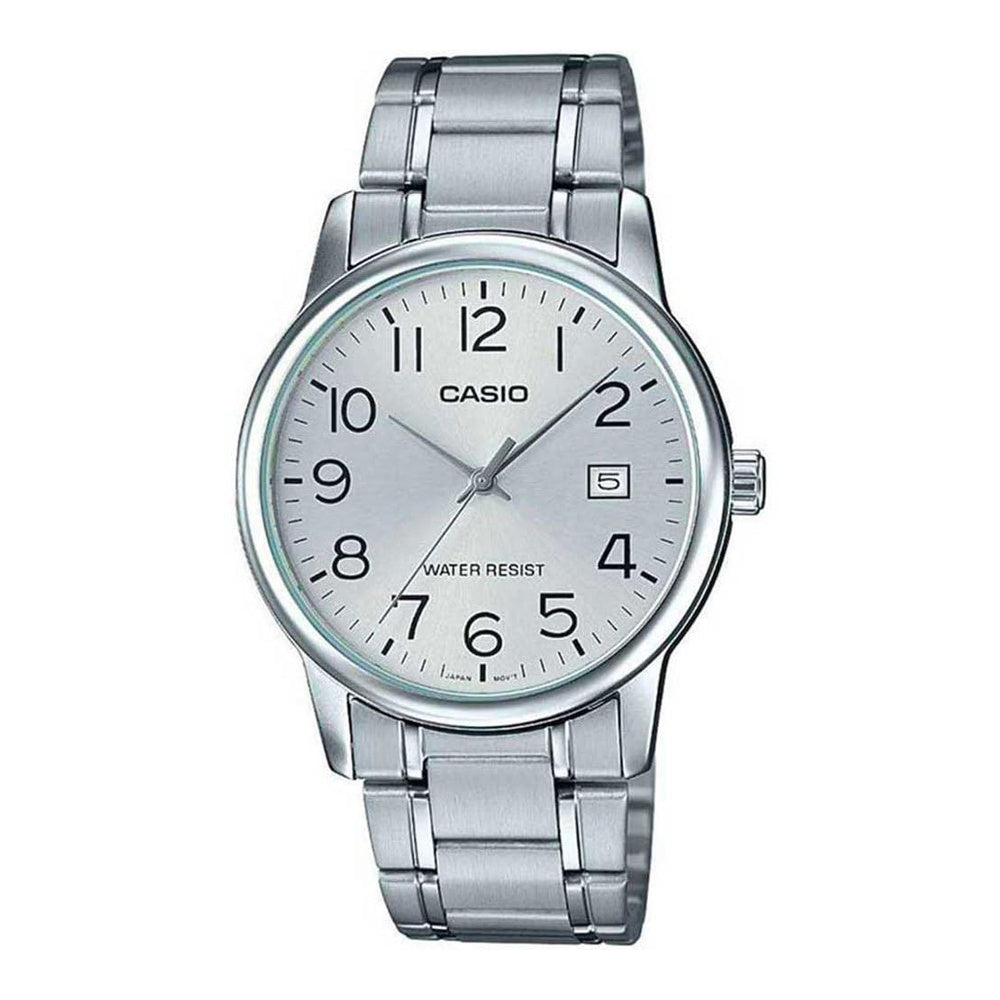 Reloj Casio analógico estándar para hombre con diseño de acero inoxidable, visualización de fecha y esfera plateada, casual