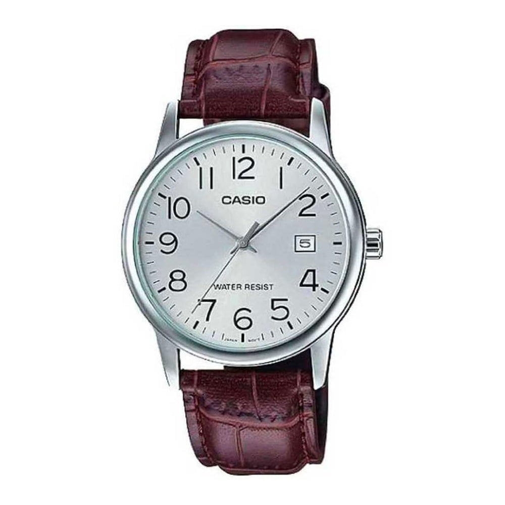 Casio MTP-V002L-7B Reloj analógico estándar para hombre con correa de cuero, fácil lectura y función de calendario