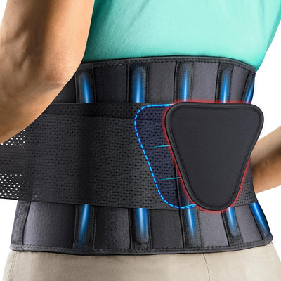 FEATOL - Cinturón de apoyo lumbar, soporte para alivio del dolor de espalda, ciática, escoliosis, hernia de disco, soporte para la espalda baja con tiras ajustables y almohadilla lumbar extraíble