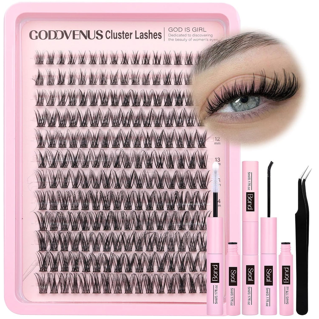 Goddvenus Lash Clusters Kit Wispy Lash Extension Kit Waterproof Lashes Clusters DIY Eyelash Clusters Kit with Natural In
