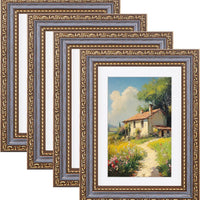 eletecpro 5x7 Vintage Picture Frame, Glass Cover, Blue Gold, 4-Pack