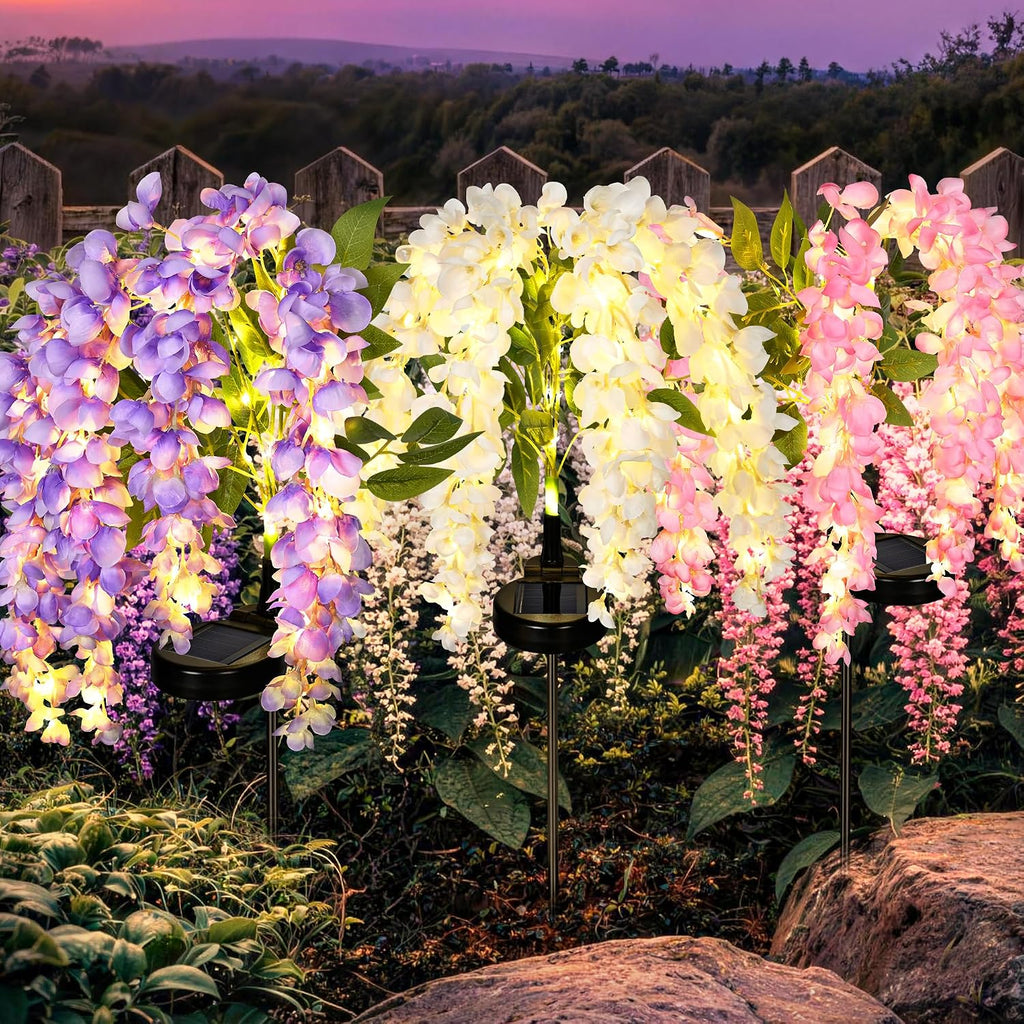 GIGALUMI 3 Pack Solar Wisteria Flowers Outdoor, 2 Modes, Multicolored