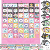 Fulmoon Pink Classroom Pocket Calendar Chart Set with Date Weather Season