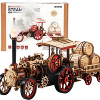 ROKR 3D Puzzle for Adults 469pcs Electric Vintage Car Steam Engine Model Kits, Mechanical Wooden Assembly Puzzles Vehicl