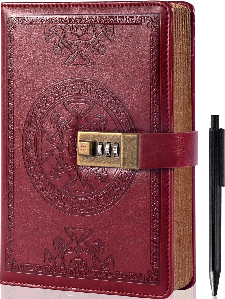 CAGIE Diary with Lock for Women and Men, A5, Dark Red