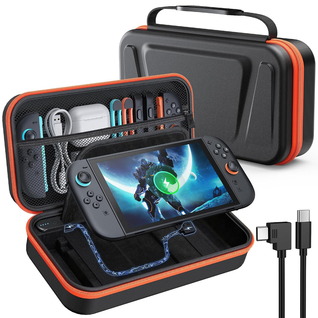 Stand Charging Case for Swicth 2 2025 Build-in 10000 mAh Recharge Battery& Game Card Holders, Protective Hard Shell Hand
