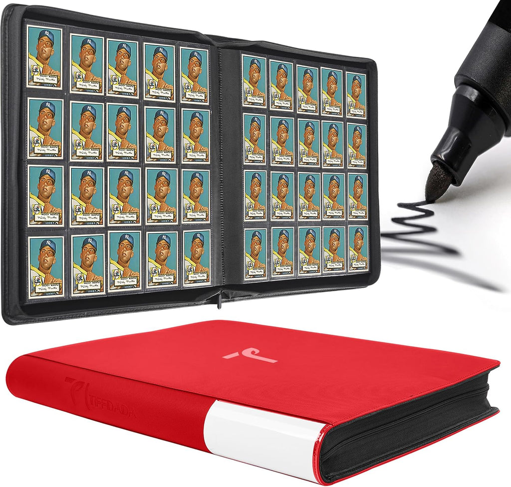 TIFFDADA Trading Card Binder 20 Pocket, Holds 2000+ Cards, Ringless 50 Double-Sided Sleeves, Spine Label with Maker Pen,