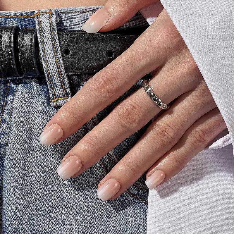 BTArtbox - Uñas postizas cortas cuadradas con efecto ombré color vainilla, de gel suave, reutilizables, con pegamento, 30 piezas en 15 tamaños, diseño Vanilla Cream