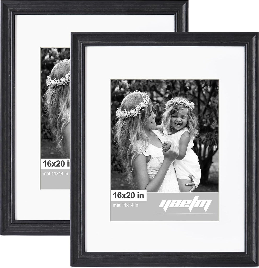 Yaetm 16x20 Picture Frame Matted to 11x14 Set of 2, 1.4" Wide Molding & Distressed Black Poster Frames 16x20 for Wall Ga