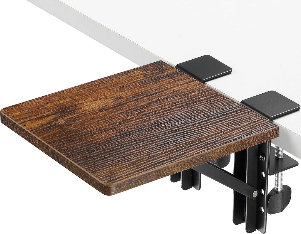 ETHU Compact Foldable Desk Extender Tray with Clamp, 9.4x9, Walnut