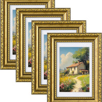 eletecpro 4x6 Vintage Picture Frame, Glass Cover, Gold, 4-Pack