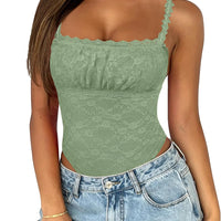 Saslax Women's Lace Bodysuit Sleeveless Double Lined Thong Body Suit Square Neck Going Out Summer Concert Club Outfits O