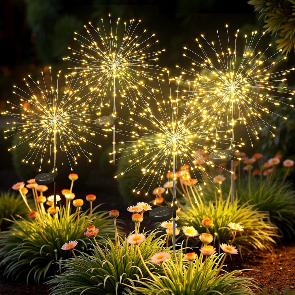 SUNCKET 4Pack Solar Lights Outdoor, 120LED Firework Lights