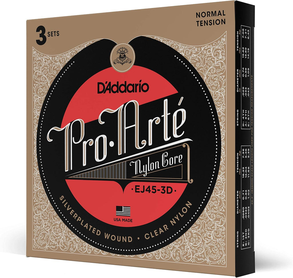 D'Addario Pro-Arte Nylon Classical Guitar Strings, Normal Tension, 3 Sets
