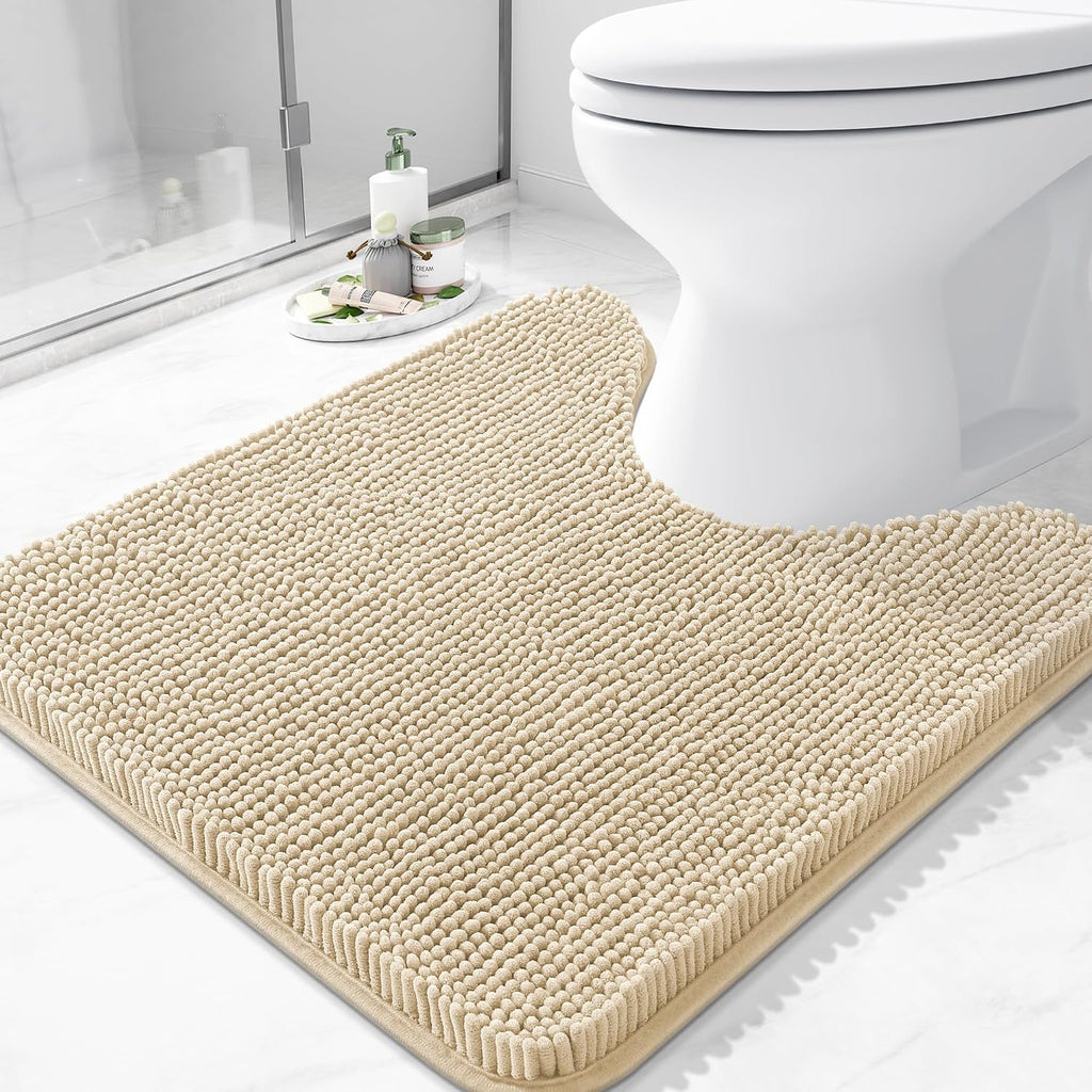 Arotive Bathroom Toilet Rugs Chenille U Shaped 24x24, Beige