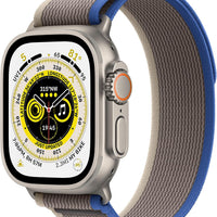 Apple Watch Ultra [GPS + Cellular 49mm] Titanium Case with Blue/Gray Trail Loop, M/L (Renewed)