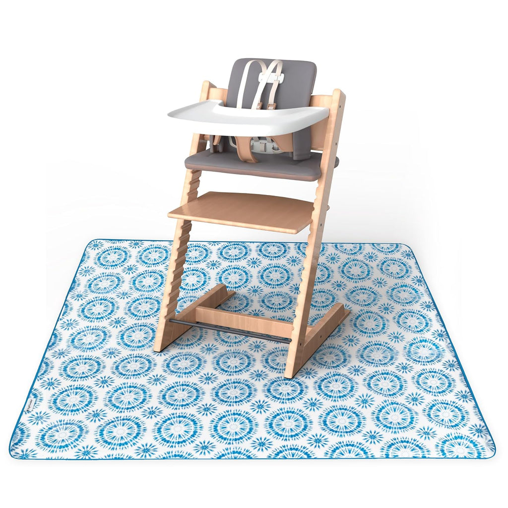 Tiny Twinkle Splat Mat for Under High Chair or Table | 51" x 51" Waterproof & Mess-Proof High Chair Mat for Baby, Machine Washable for Mealtime or Art(Tie Dye)