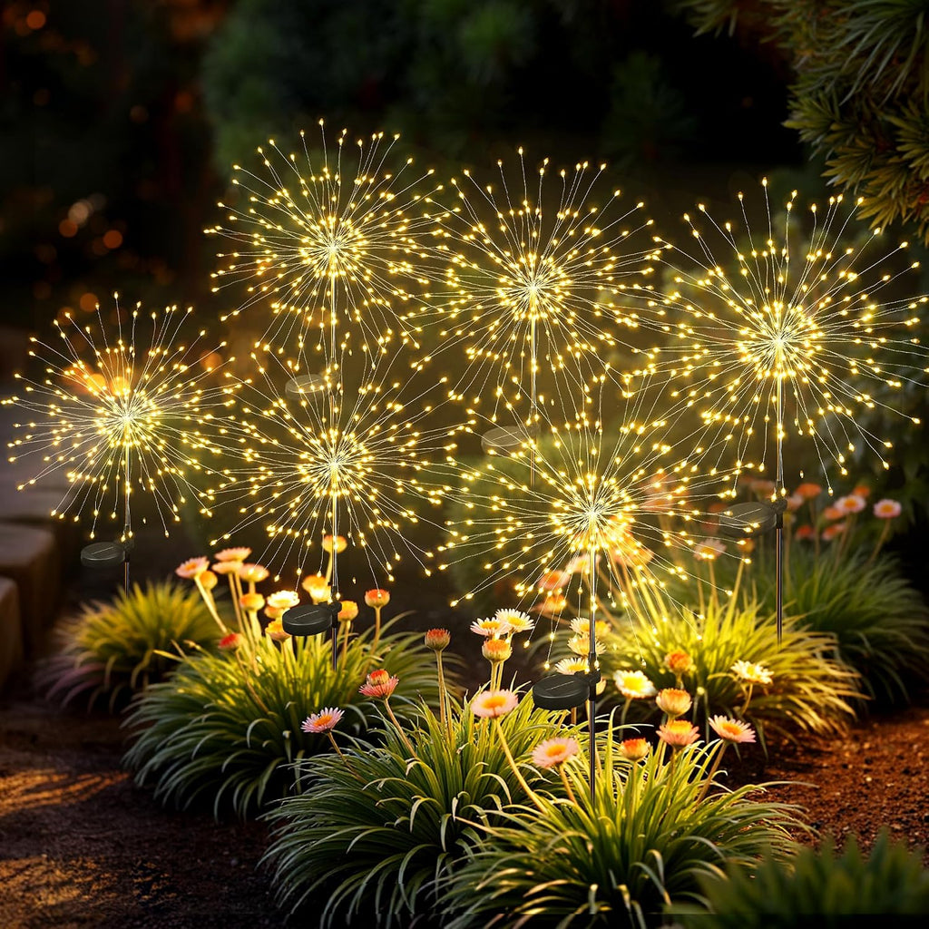 SUNCKET 6Pack Solar Lights Outdoor, 120LED Firework Lights