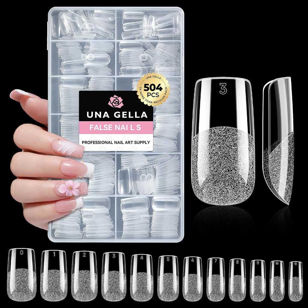 UNA GELLA Square Fake Nails 504PCS Gel Nail Tips Clear Press On Nails