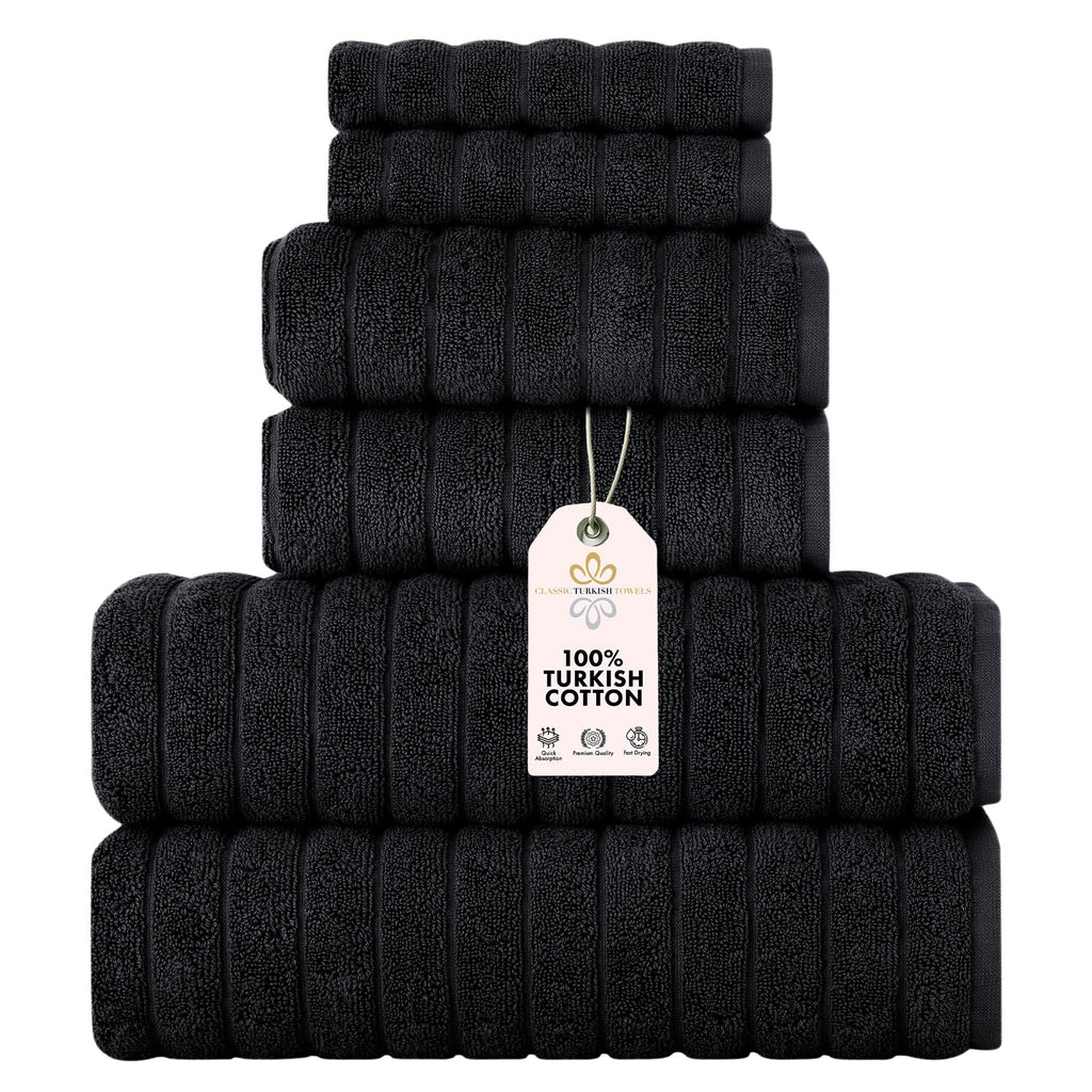 Classic Turkish Towels CTT Luxury 6 Piece Towel Set, 100% Turkish Cotton, Quick Drying, Highly Absorbent & Comfy, Includ