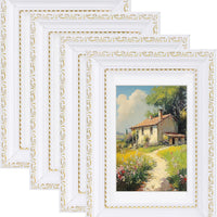 eletecpro 4x6 Vintage Picture Frame, Glass Cover, White, 4-Pack