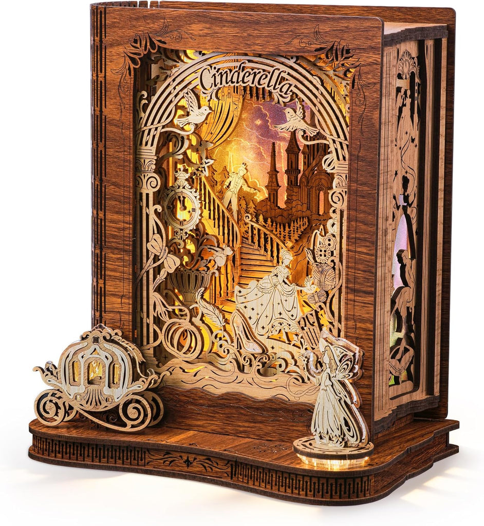 FUNPOLA Cinderella LED 3D Puzzle Nightlight – DIY Storybook Book Lamp – 3D Wood Puzzle Gifts, Home Décor for Adults