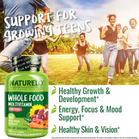 NATURELO NATURELO Multivitaminas para Adolescentes Niñas/Niños, 60 Cápsulas, Multivitamínico de Alimentos Integrales con Minerales, Sin OMG, Vegetariano