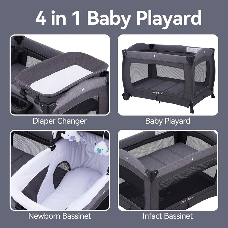 Pamo babe Pack and Play 4-in-1 Baby Playard with Bassinet & Changing Table