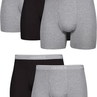 Hanes Men's Boxer Soft Breathable Cotton ComfortFlex Waistband, Multipack Brief Underwear, 5 Pack - Black/Gray, X-Large