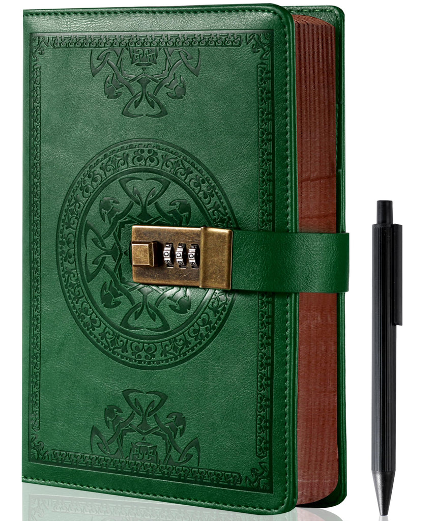 CAGIE Journal with Lock for Men and Women, Green, 5.7'' X 8.3''