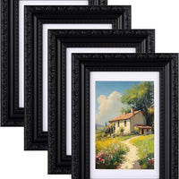eletecpro 4x6 Vintage Picture Frame, Glass Cover, Black, 4-Pack